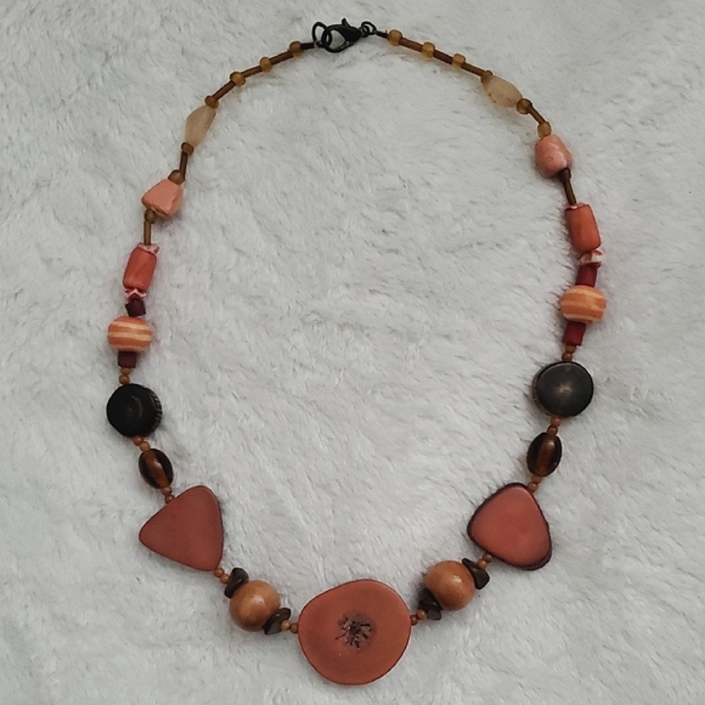 Vintage Beaded Wood Necklace
